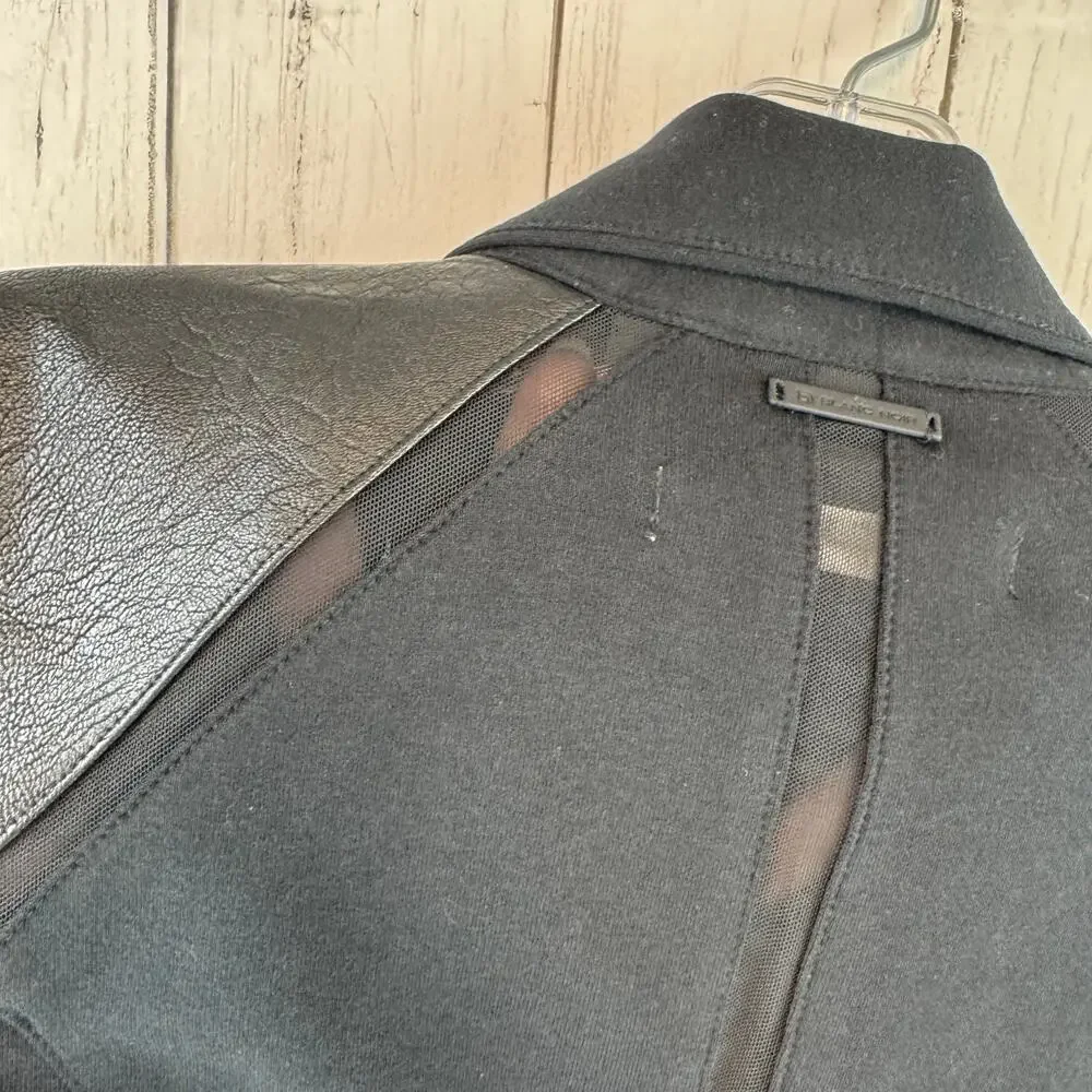 Blanc Noir Black Faux Leather Stretch Cotton Moto Jacket Mesh Accent Size Small